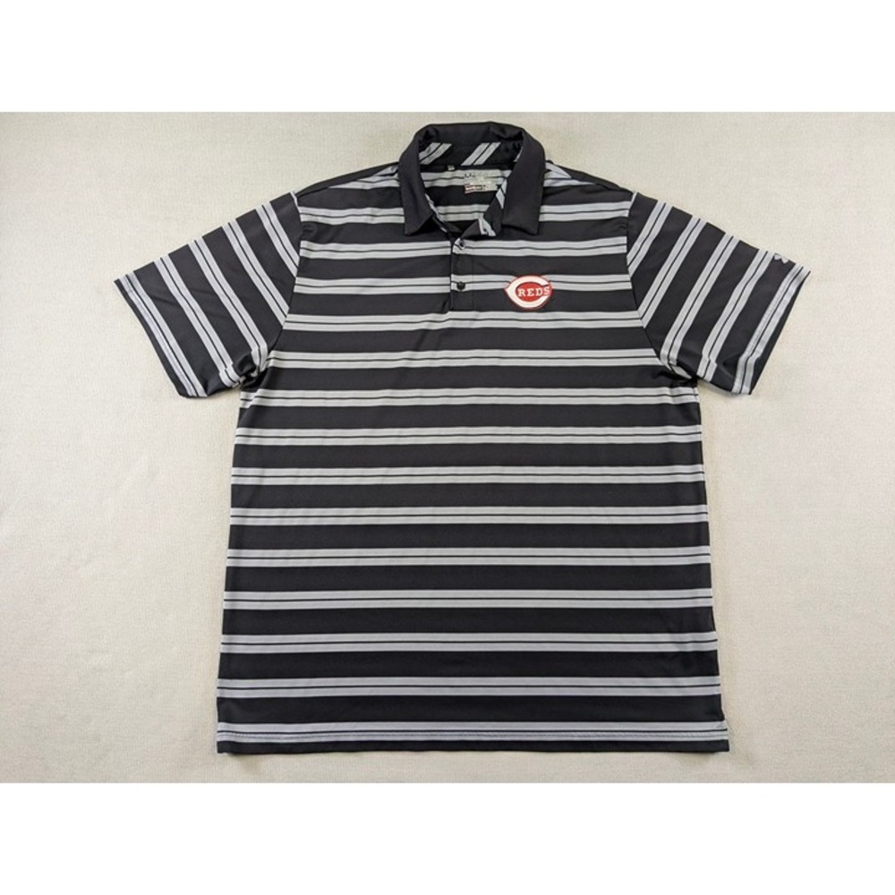 Cincinnati Reds Shirt Mens 2XL Black Under Armour Polo Performance Striped MLB